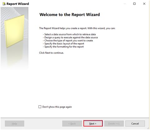 report wizard Window